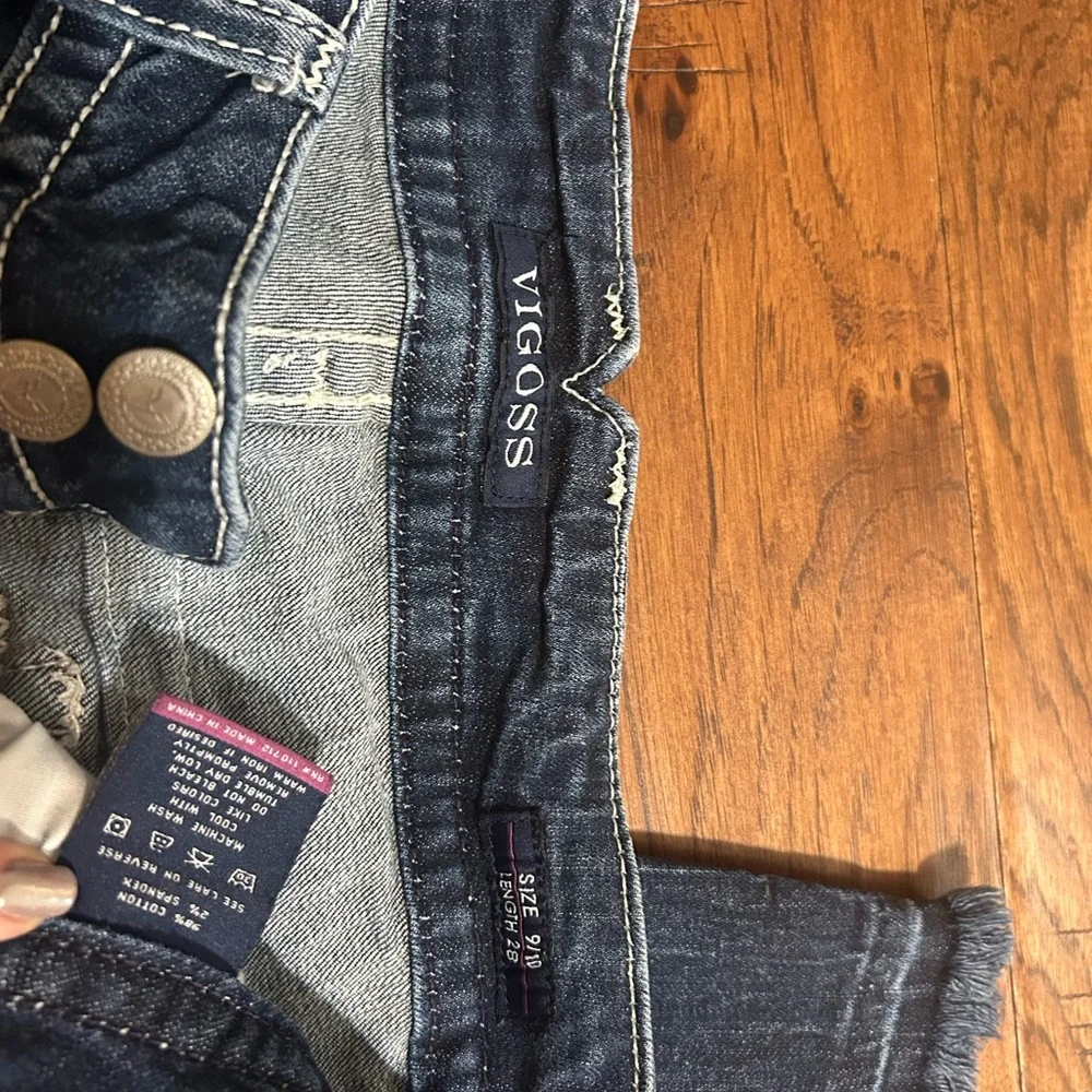 Vigoss Women's Dark Blue raw hem distressed Jeans with double bottom 9/10 - Picture 4 of 4
